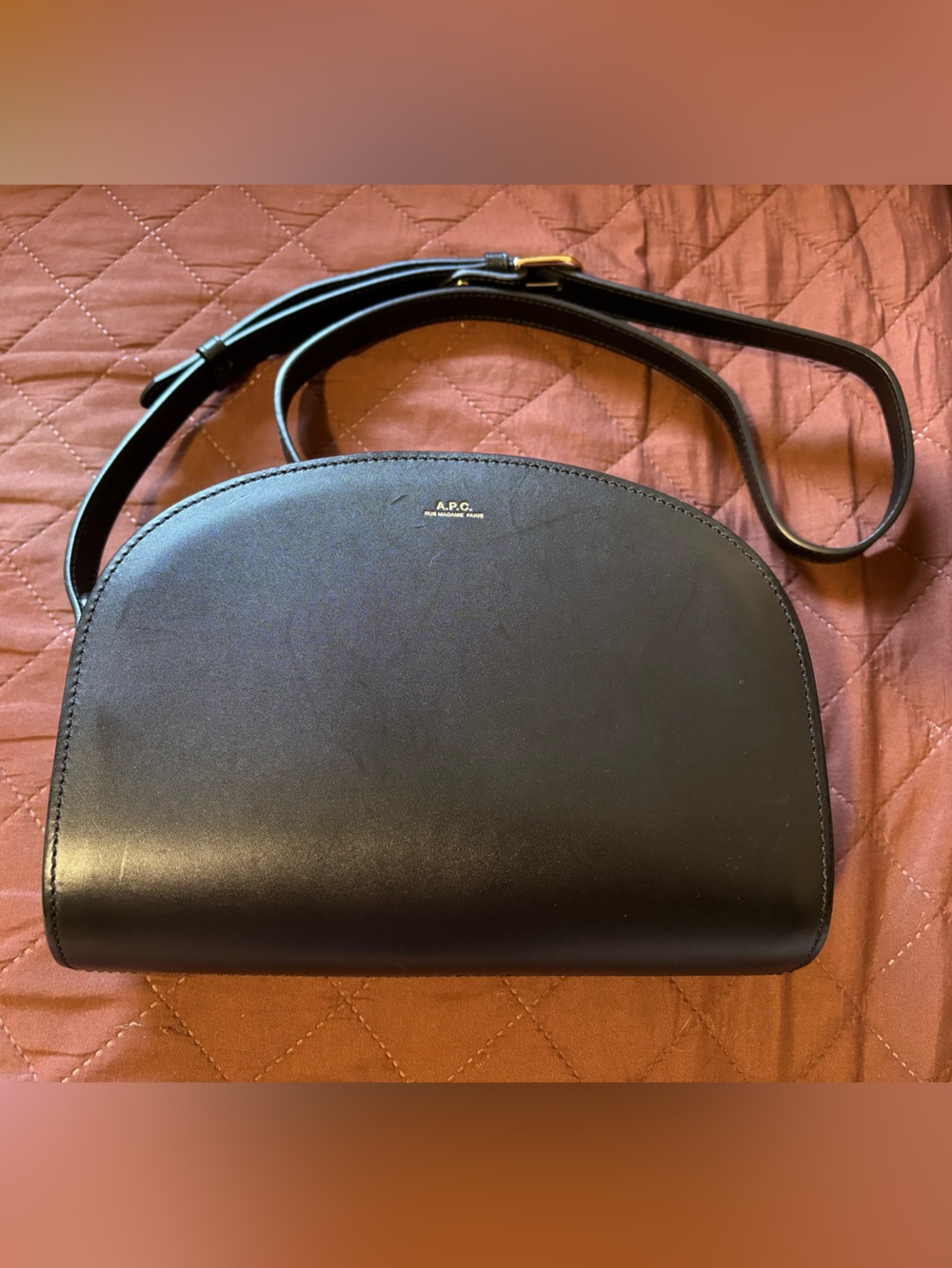 A.P.C. Black Half-Moon Demi Lune Leather Crossbody Bag with tag and dust bag